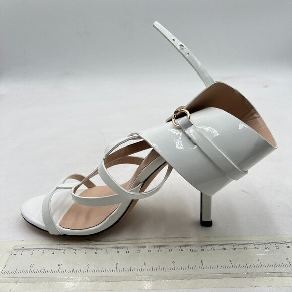 FSJ White Open Toe Stiletto Heels Horsebit Buckle Ankle Strap Sandals - Picture 2 of 8